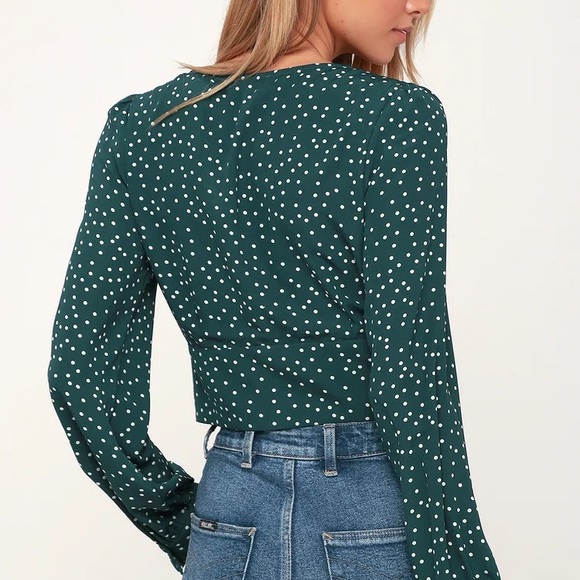 Lulu’s Always Forest Green Polka Dot Crop Top - Picture 2 of 12